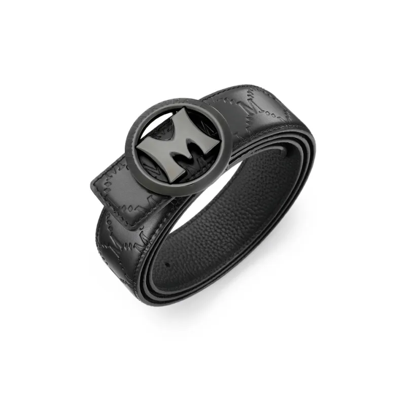 FAIRWHALE Brand Front Logo Pattern M Plate Buckle Genuine Leather Belt Top Grain Cow Leather Belt Men's Width 3.5CM-3