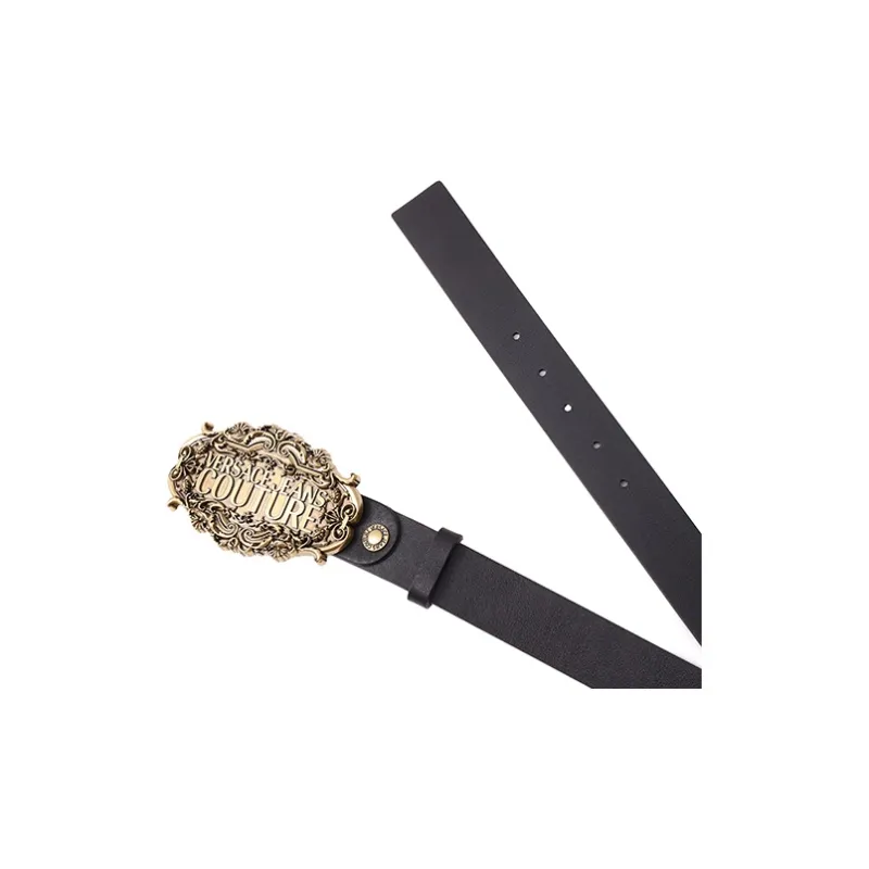 VERSACE JEANS COUTURE Logo Buckle Smooth Comfortable Cow Leather Leather Belts Men's Black Width  3cm-3