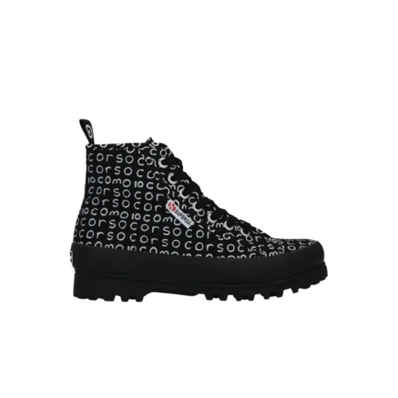 SUPERGA Wear-resistant And Lightweight High-Top Canvas Shoes Women's Black White-2
