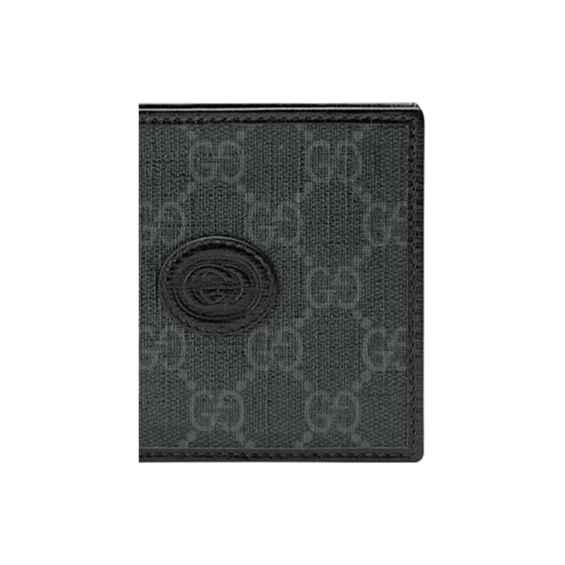 GUCCI Canvas With Leather Wallet Men's Black Gray-5