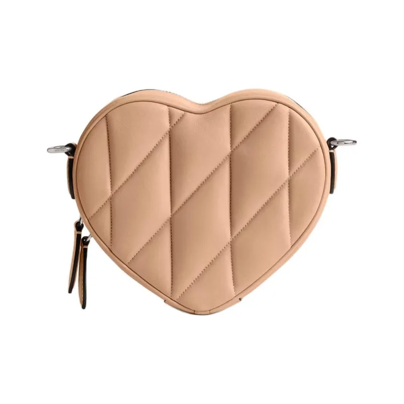 COACH Heart Nappa Leather Heart Shaped Bag Shoulder Bag Crossbody Bag Small Size Women's Beige Yellow-3