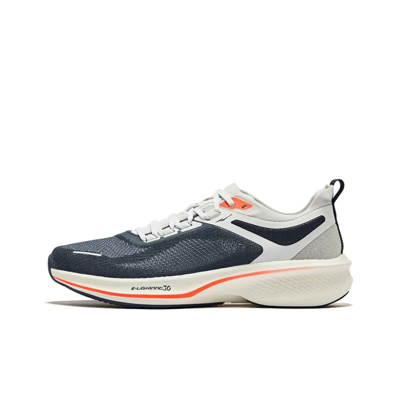 Erke Lightning 3.0 Summer Cushioning Rebound Low Top Running Shoes Men's Gray Ink Blue Elke White-0