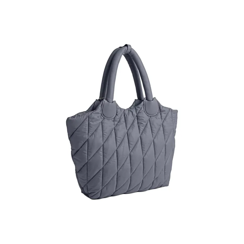 COACH Nylon And Leather Tote Bag Shopping Bag Handbag Large Size Women's Silver & Slate Blue-1