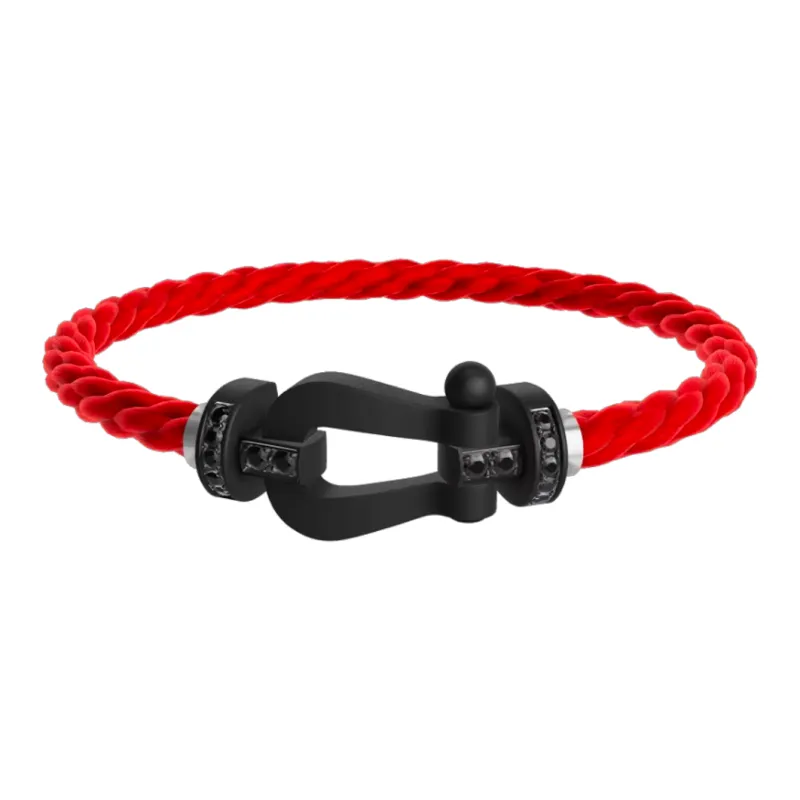 FRED Titanium Diamond Stainless Steel Cable Bracelets Unisex Red/Black-1