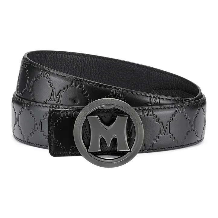 FAIRWHALE Brand Front Logo Pattern M Plate Buckle Genuine Leather Belt Top Grain Cow Leather Belt Men's Width 3.5CM-0