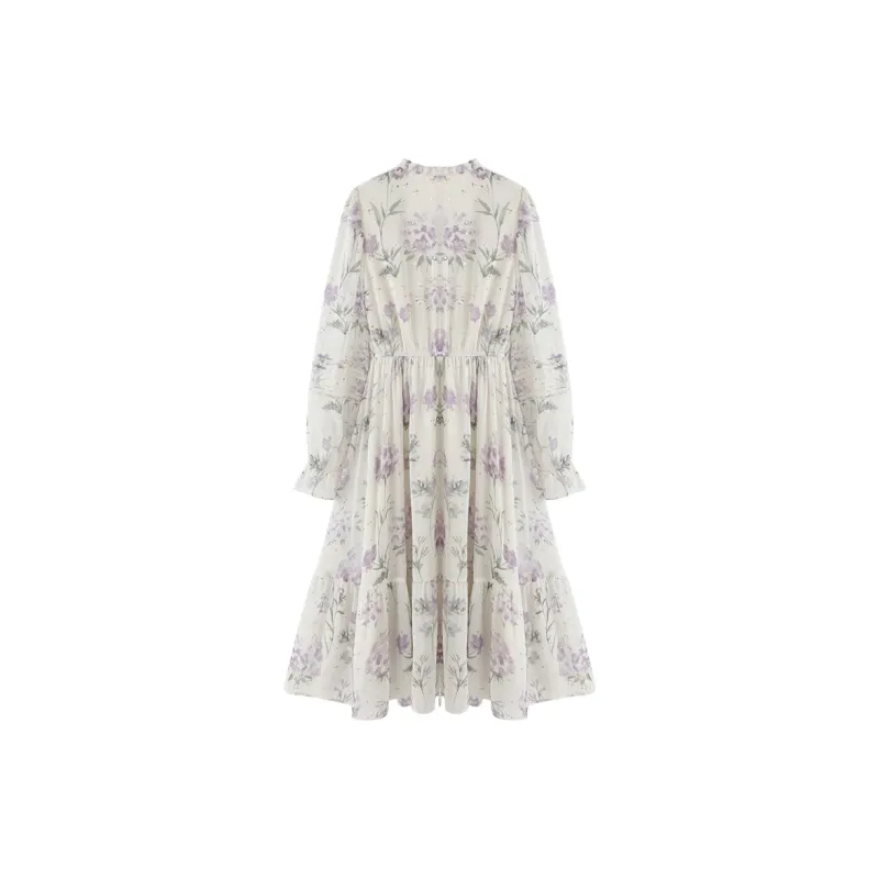 XIANGYING Long Sleeved Dress Women's Beige-1
