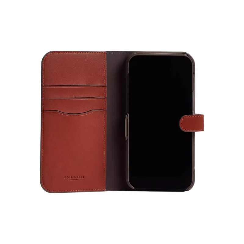 COACH Folio Coated Canvas Phone 15 Pro Max Protective Case And Merch Cell Phone Pouch Mini Women's Light Umber-1