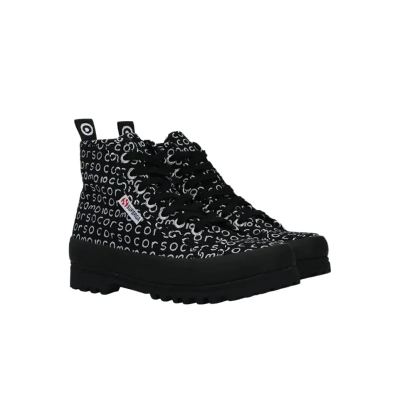 SUPERGA Wear-resistant And Lightweight High-Top Canvas Shoes Women's Black White-1