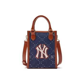 MLB Artificial Leather Tote Bag, Shopping Bag, Handbag, Shoulder Bag, Crossbody Bag Small Size Unisex Blue/Brown