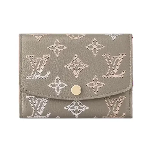 LOUIS VUITTON Victorine Mahina Perforated Calfskin Victoria Card Holder Wallet Women's Gray