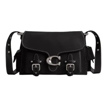 COACH Soft Tabby Grained Leather Shoulder Bag Crossbody Bag Medium Size Women's Black