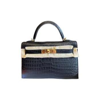 HERMES Mini Kelly 2nd Generation Matte Finish Porosus Crocodile Leather Kelly Bag Handbags Mini Women's Black