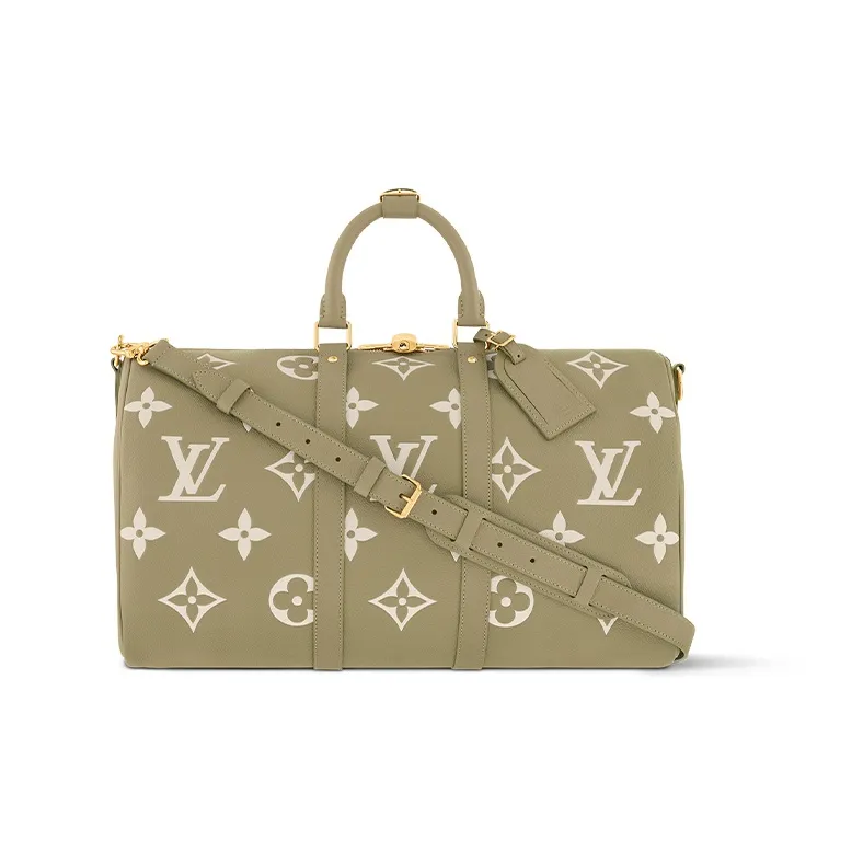 LOUIS VUITTON Keepall Embossed Leather Handbags Travel Bags Women's Khaki & Cream-2
