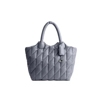 COACH Nylon And Leather Tote Bag Shopping Bag Handbag Large Size Women's Silver & Slate Blue