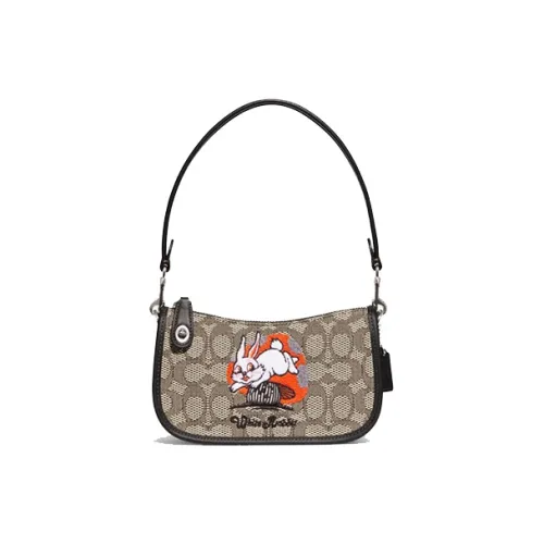 COACH Swinger Shoulder Bags Khaki With Black Accents