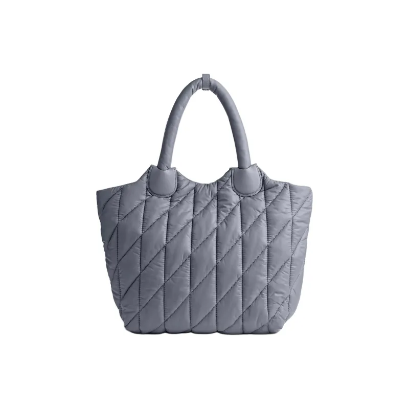 COACH Nylon And Leather Tote Bag Shopping Bag Handbag Large Size Women's Silver & Slate Blue-2
