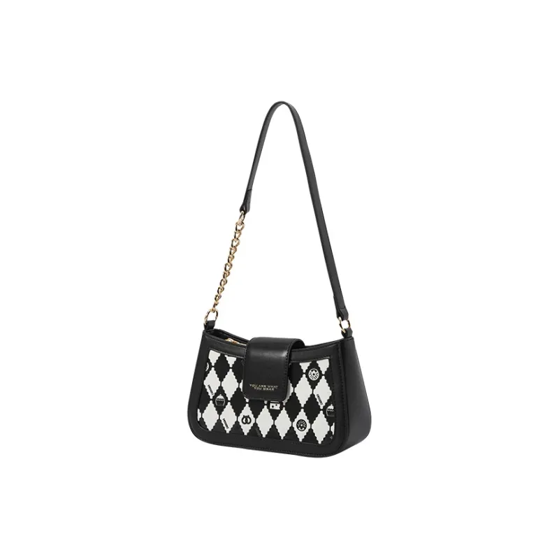 SEM/R PU Shoulder Bag Small Size Women's Black/Ecru/Pink-12