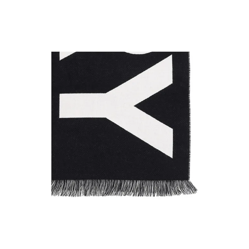Burberry Wool Knit Scarves Unisex Dark Gray/White-2