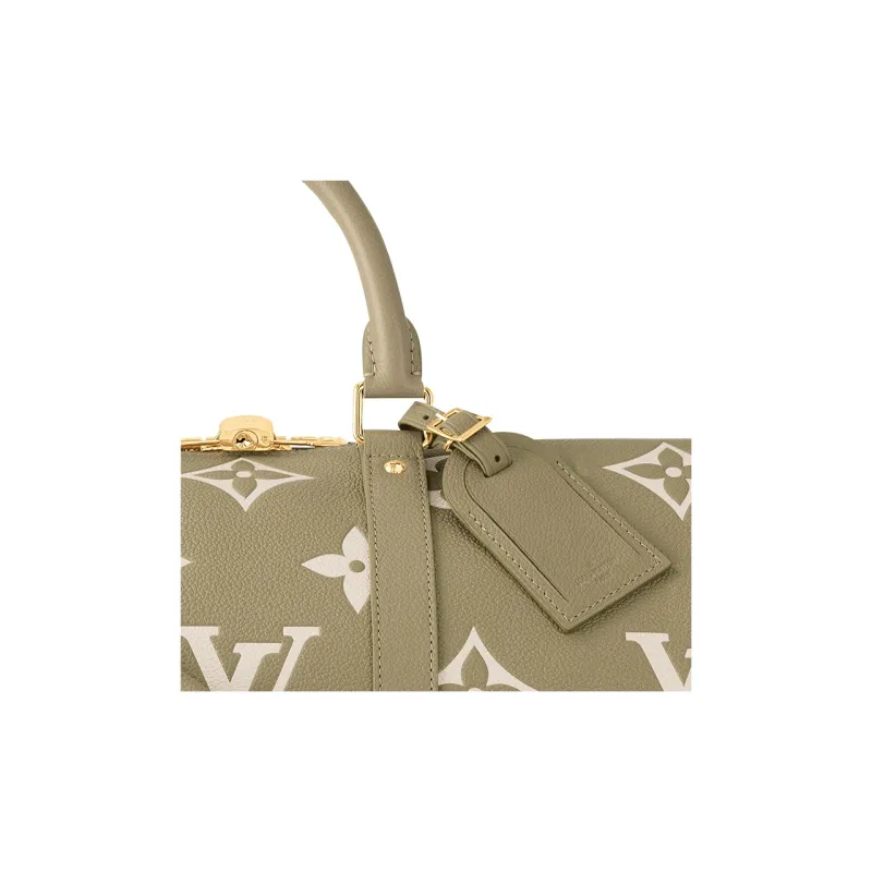 LOUIS VUITTON Keepall Embossed Leather Handbags Travel Bags Women's Khaki & Cream-4
