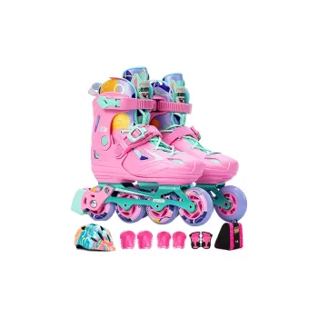 Michael Inline Skates S3 Professional Roller Skates K7 Set Kids' Size Adjustable Pink