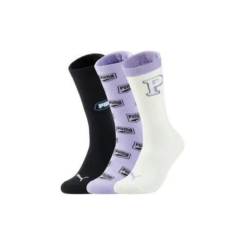 PUMA 3P APAC Mid-Calf Socks Unisex 3 Pack Light Purple+White+Black