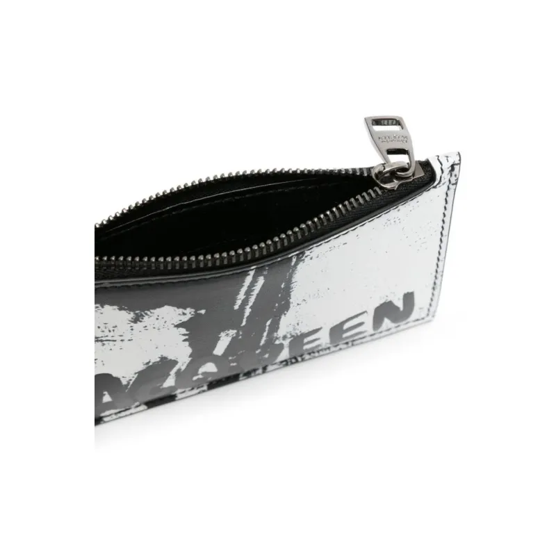 Alexander McQueen Cow Leather Card Clip Card Holder Men's Black & White-2