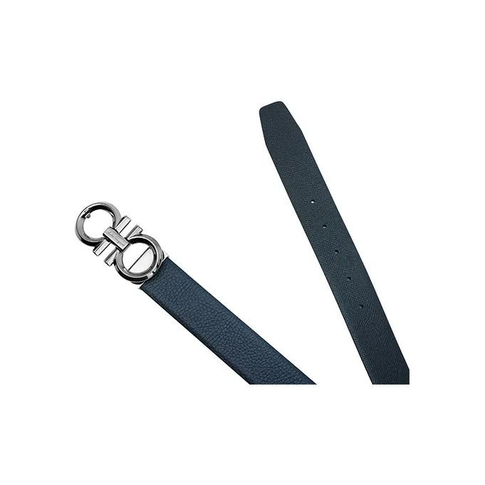 FERRAGAMO Cow Leather Leather Belts Men's Black Blue Width: 3.5 Cm-3