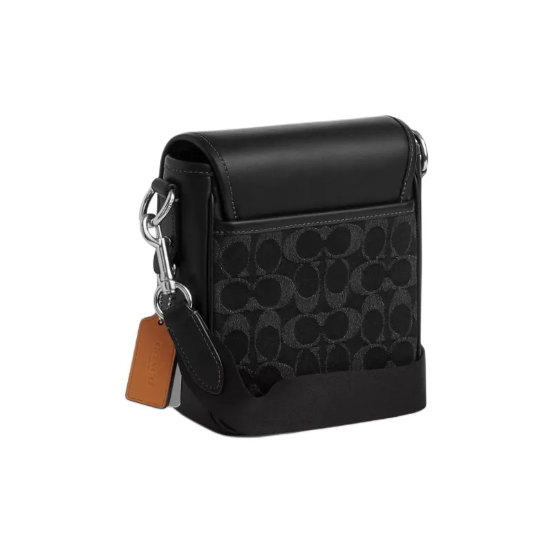 COACH Denim With Smooth Calfskin Shoulder Bag Crossbody Bag Mini Unisex Silver & Black-1