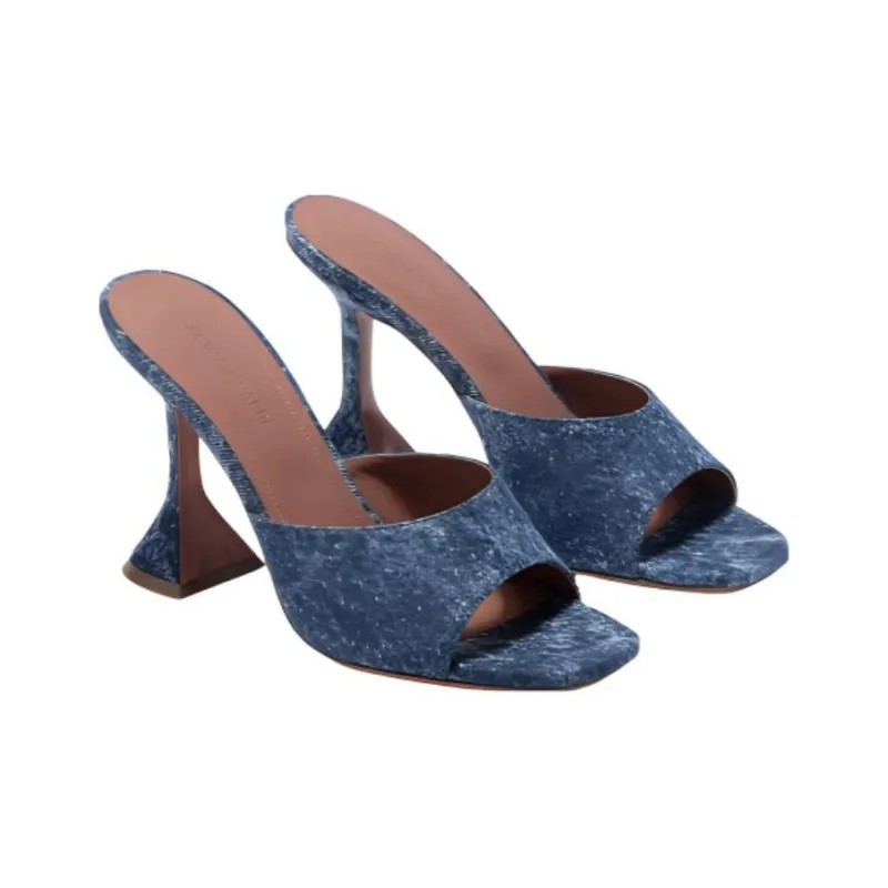 AMINA MUADDI Dalida 140mm Denim Sandals-2