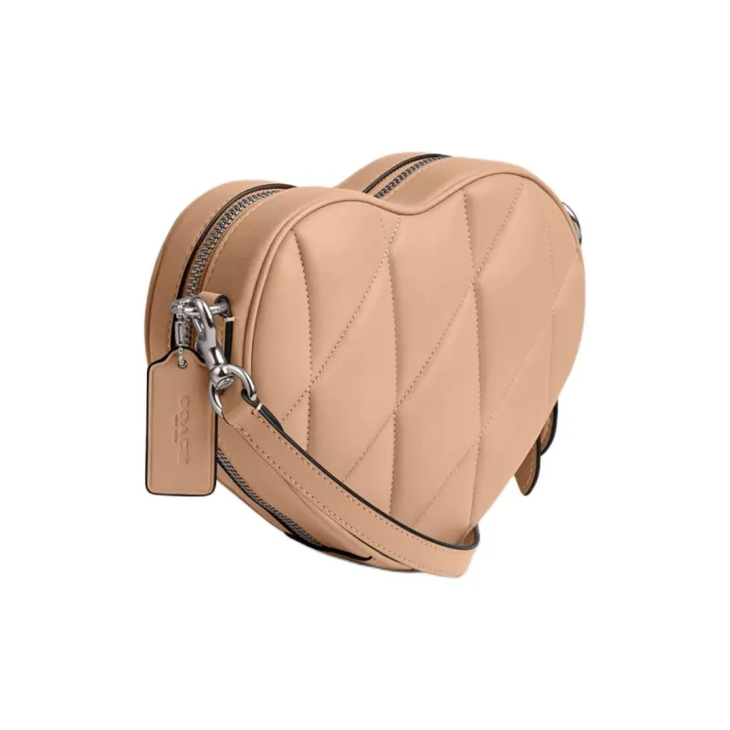 COACH Heart Nappa Leather Heart Shaped Bag Shoulder Bag Crossbody Bag Small Size Women's Beige Yellow-2
