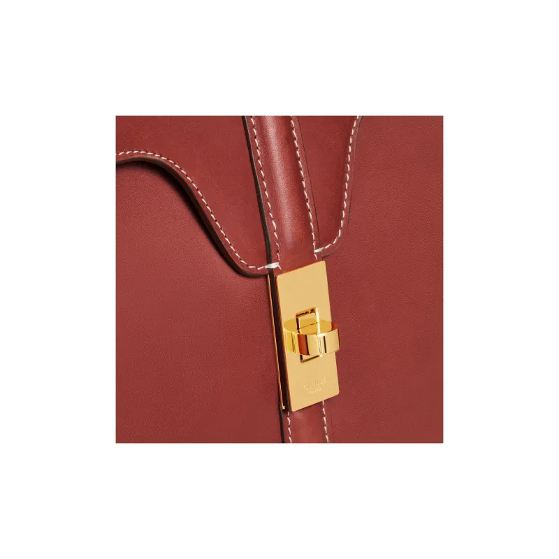 CELINE 16 Cow Leather Crossbody One Shoulder Handbag Medium Size Women's Red-4