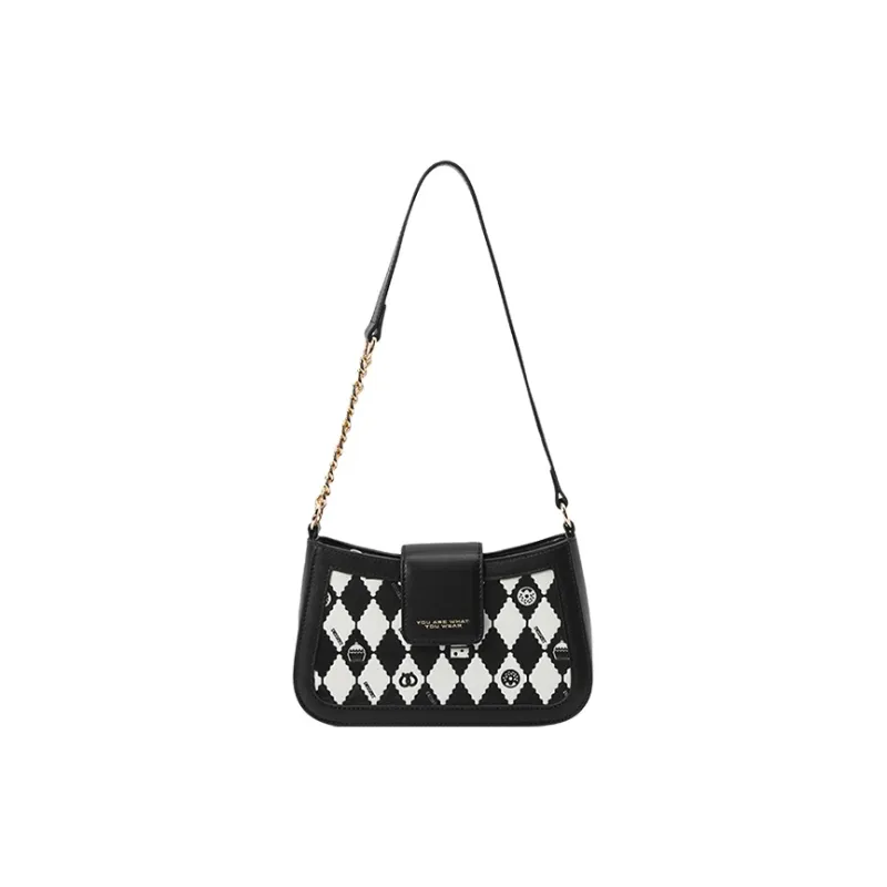 SEM/R PU Shoulder Bag Small Size Women's Black/Ecru/Pink-11