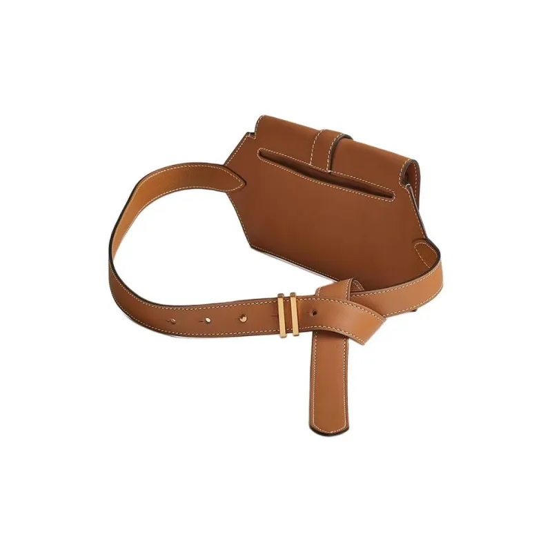 HERMES Swift Leather Fanny Pack Women's 37 Gold Gold Brown-1