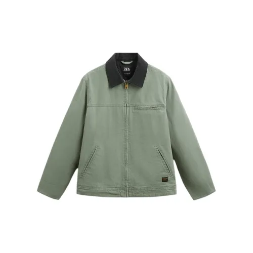 ZARA Puffer Jackets Men Light Green