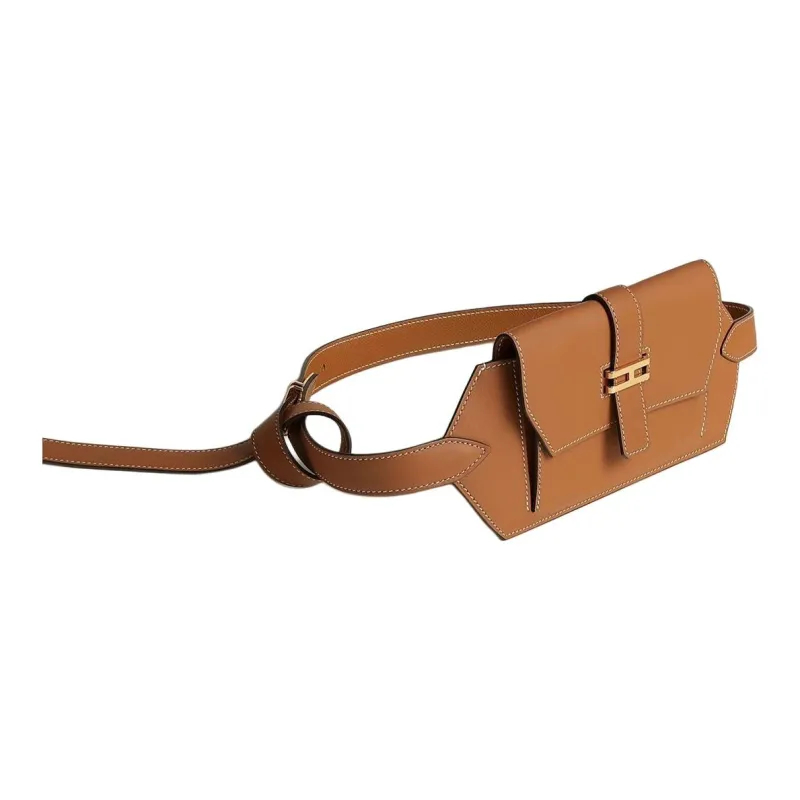 HERMES Swift Leather Fanny Pack Women's 37 Gold Gold Brown-0