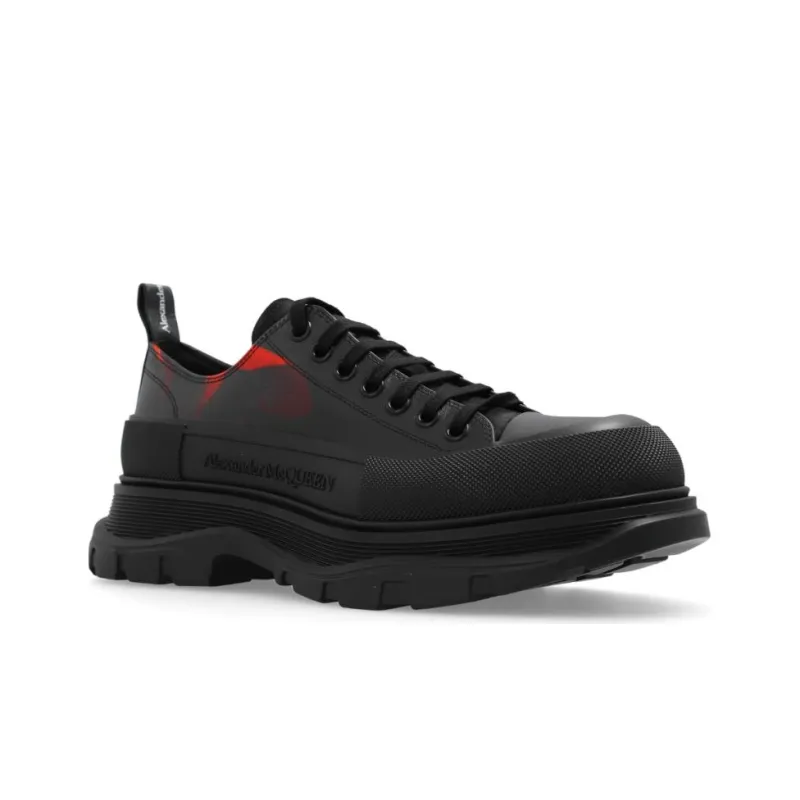Alexander McQueen Tread Slick Lace Up Sneakers 'Black Red'-1