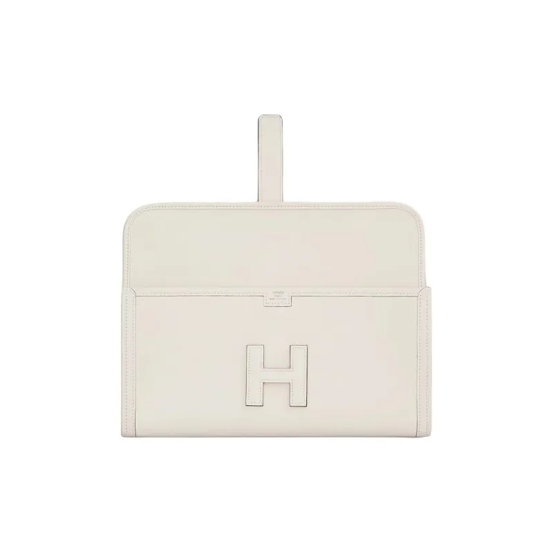 HERMES Jige Swift Calfskin Clutch Women's M4 Gris Pale Cream Gray-1