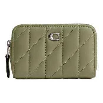COACH Zip Around Nappa Leather Coin Purses Wallets Mini Women's Light Antique Nickel & Moss