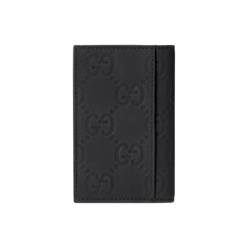 GUCCI Leather Card Clip Card Holder Men's Black-3
