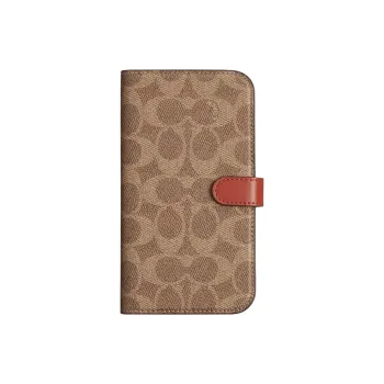 COACH Folio Coated Canvas Phone 15 Pro Max Protective Case And Merch Cell Phone Pouch Mini Women's Light Umber
