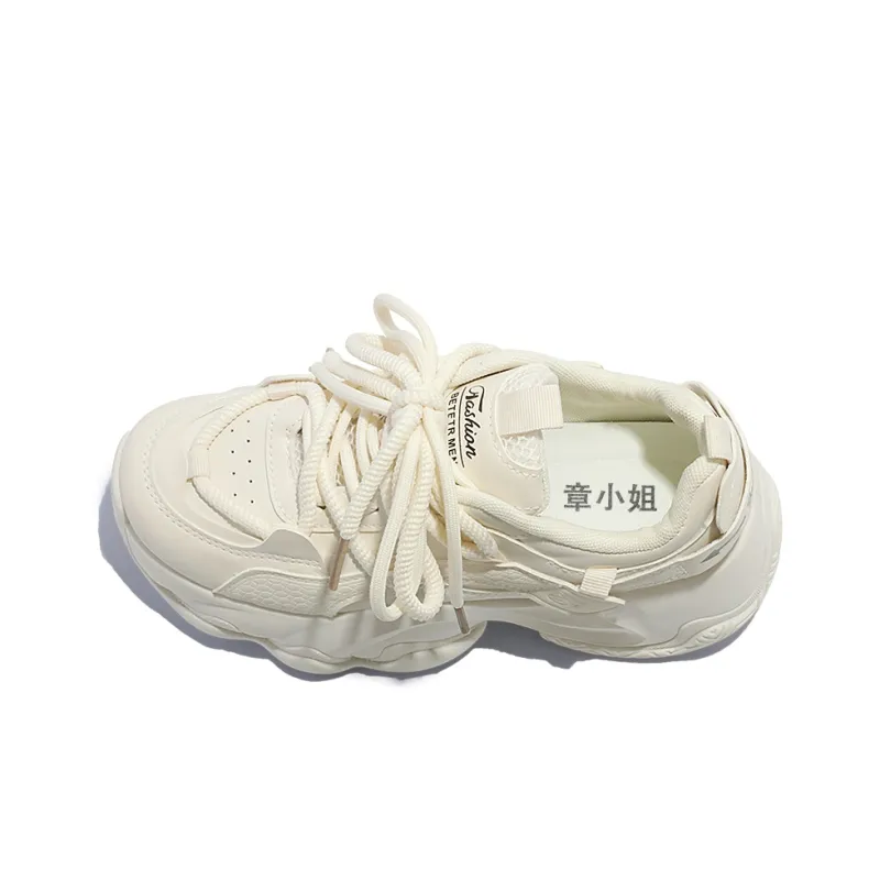 Miss Zhang Cushioned Anti Slip Wear Resistant Lightweight Height Increasing Low Top Chunky Sneakers Women's Beige-3