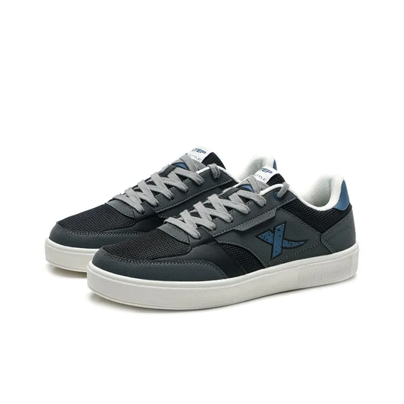 XTEP Skateboard Shoes Men Low Top Charcoal Gray/Black/Gray Navy Blue-2