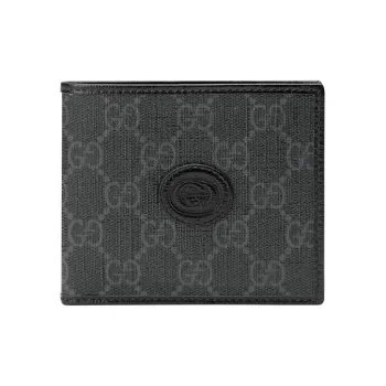 GUCCI Canvas With Leather Wallet Men's Black Gray Color