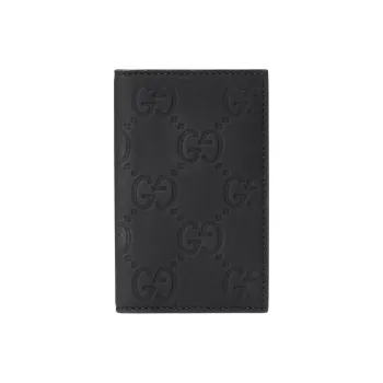 GUCCI Leather Card Clip Card Holder Men's Black