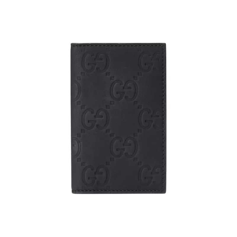 GUCCI Leather Card Clip Card Holder Men's Black-0
