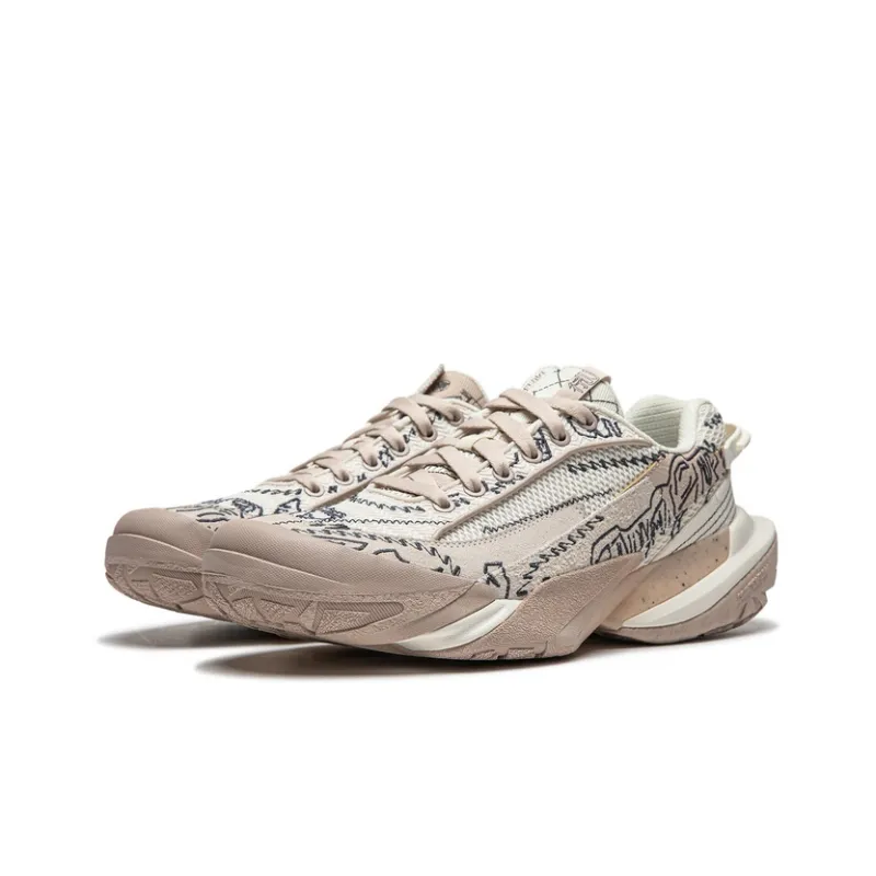 LiNing CF Hiking 3 Cushioning Wear Resistant Low Top Casual Shoes Unisex Beige White Black-2
