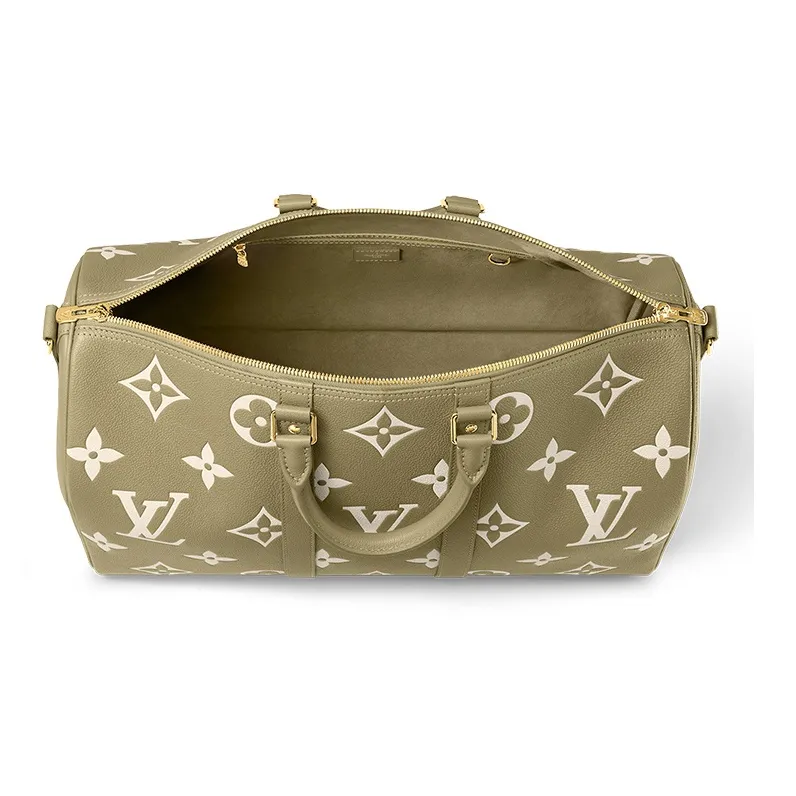 LOUIS VUITTON Keepall Embossed Leather Handbags Travel Bags Women's Khaki & Cream-3