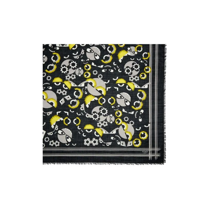 FENDI Silk Scarves Women's Black-2