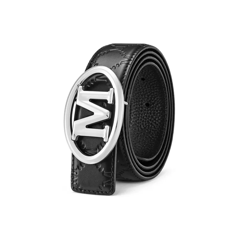 FAIRWHALE Brand Cut Out Logo Plate Buckle M Pattern Genuine Leather Belt Top Grain Cow Leather Belt Men's Width 3.5CM-1