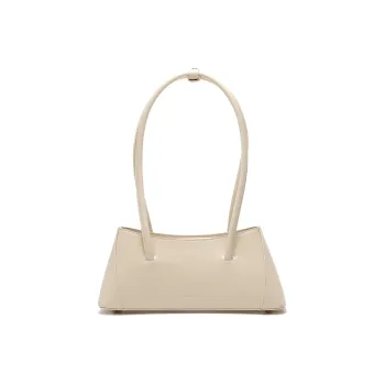 MESCOLATO Top Grain Cow Leather One Shoulder Shoulder Bag Medium Size Women's Ecru/Classic Black
